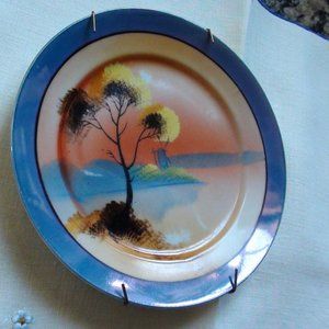 Antique Wall Decor Plate 1920s Early Chikaramachi Hand Painted Luster Ware